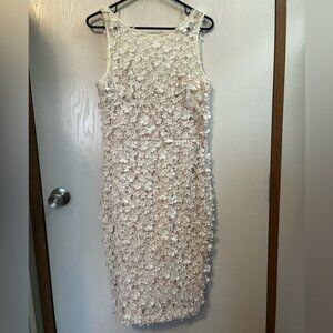 🌸 Eliza J 3D Floral Appliqué Sheath Cocktail Dress Nude Lining Size 8